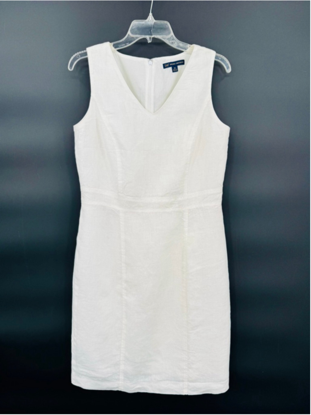 Brooks Brothers White Linen V Neck Sheath Dress Size 10